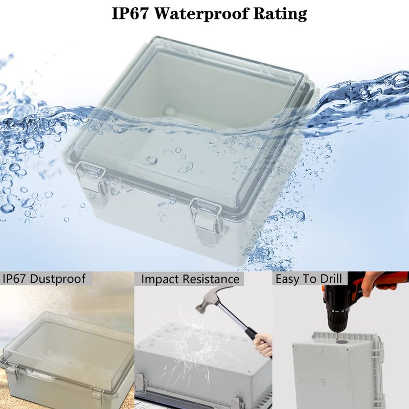 Zulkit Junction Box ABS Plastic Dustproof Waterproof IP67 Electrical Boxes Hinged Shell Outdoor Universal Project Enclosure Grey Clear Cover, Stainless Steel Buckles 5.9 x 5.9 x 3.5 inch - Image 3